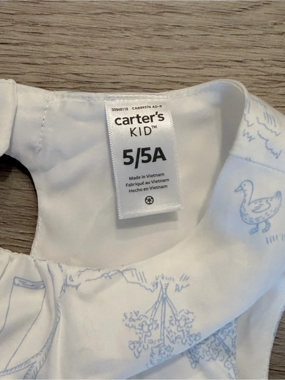 Carter's White Dress with Light Blue Scenic Print - Girls (5/5A)